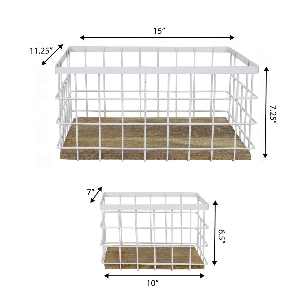 Evvie Vintage Farmhouse Handmade Wire Metal Nesting Storage Baskets with Wood Base