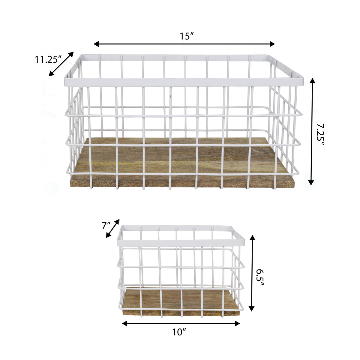 Evvie Vintage Farmhouse Handmade Wire Metal Nesting Storage Baskets with Wood Base