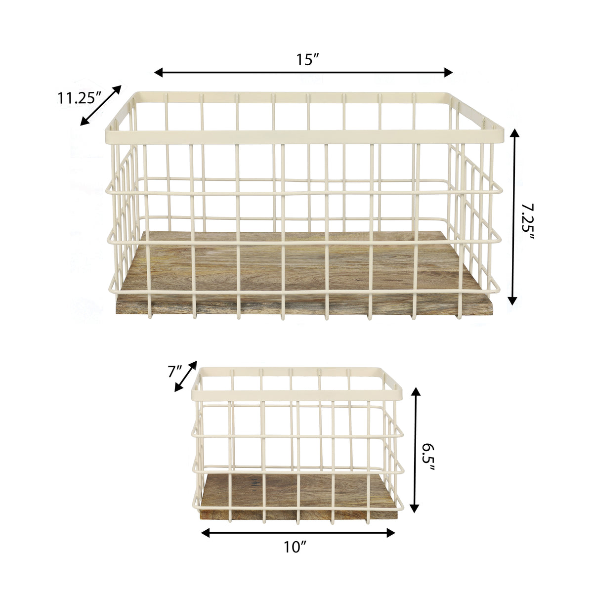 Evvie Vintage Farmhouse Handmade Wire Metal Nesting Storage Baskets with Wood Base