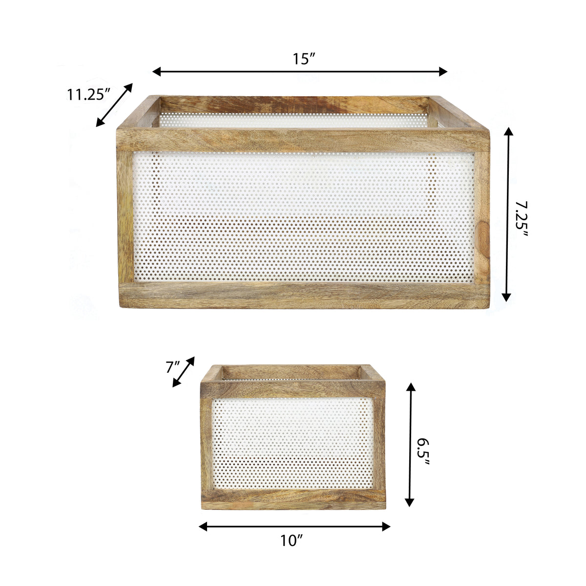 Fallon Modern Minimalist Handmade Wooden Metal Nesting Storage Baskets