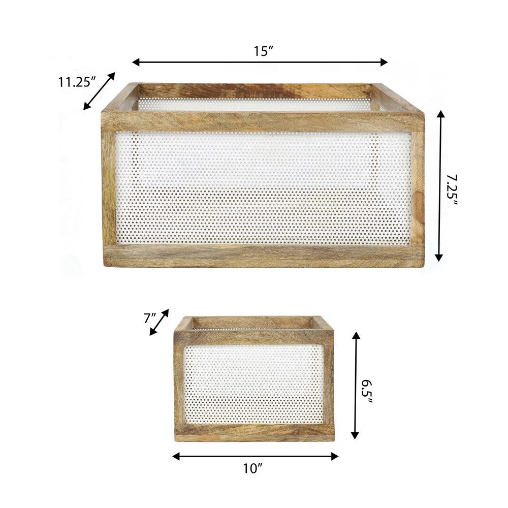 Fallon Modern Minimalist Handmade Wooden Metal Nesting Storage Baskets