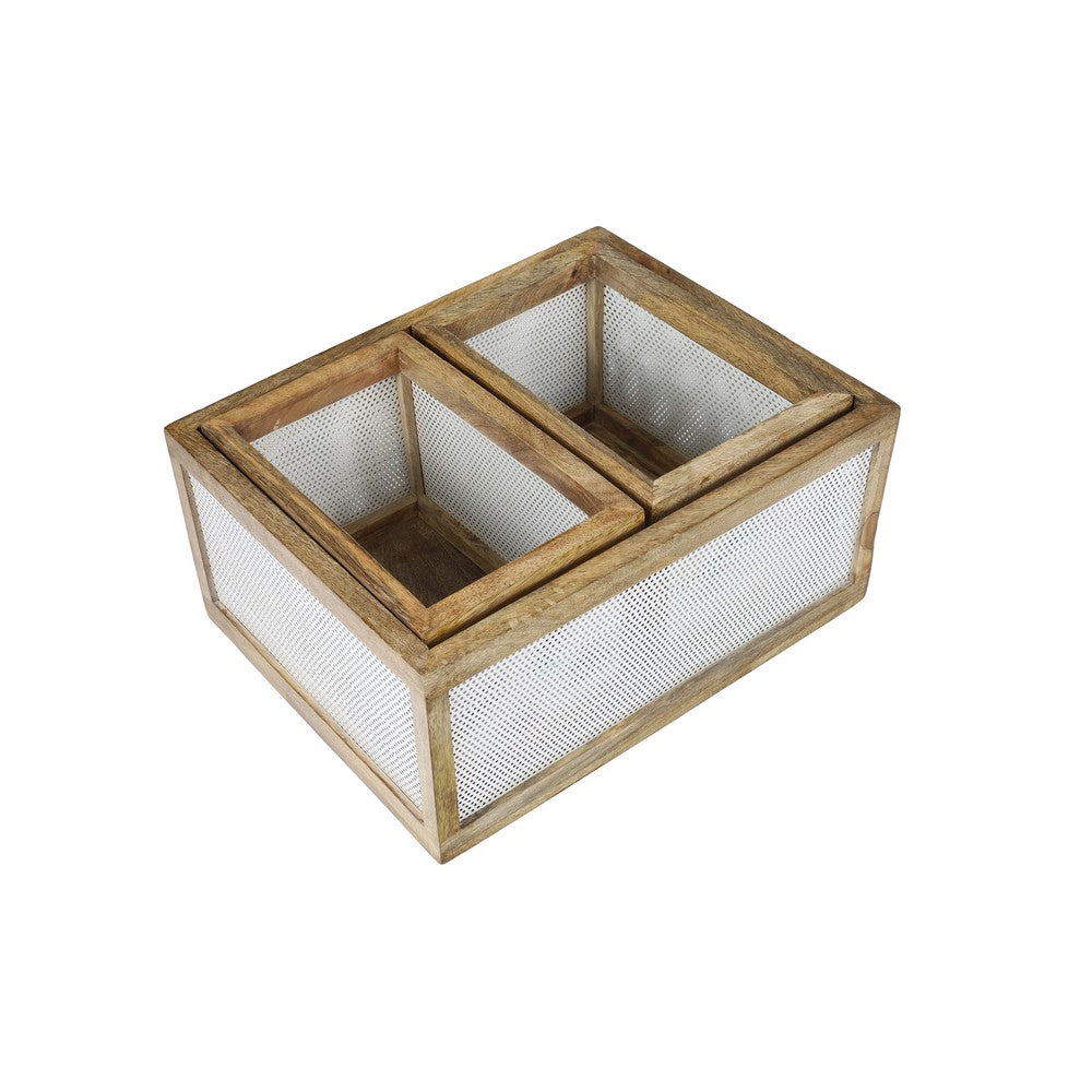 Fallon Modern Minimalist Handmade Wooden Metal Nesting Storage Baskets