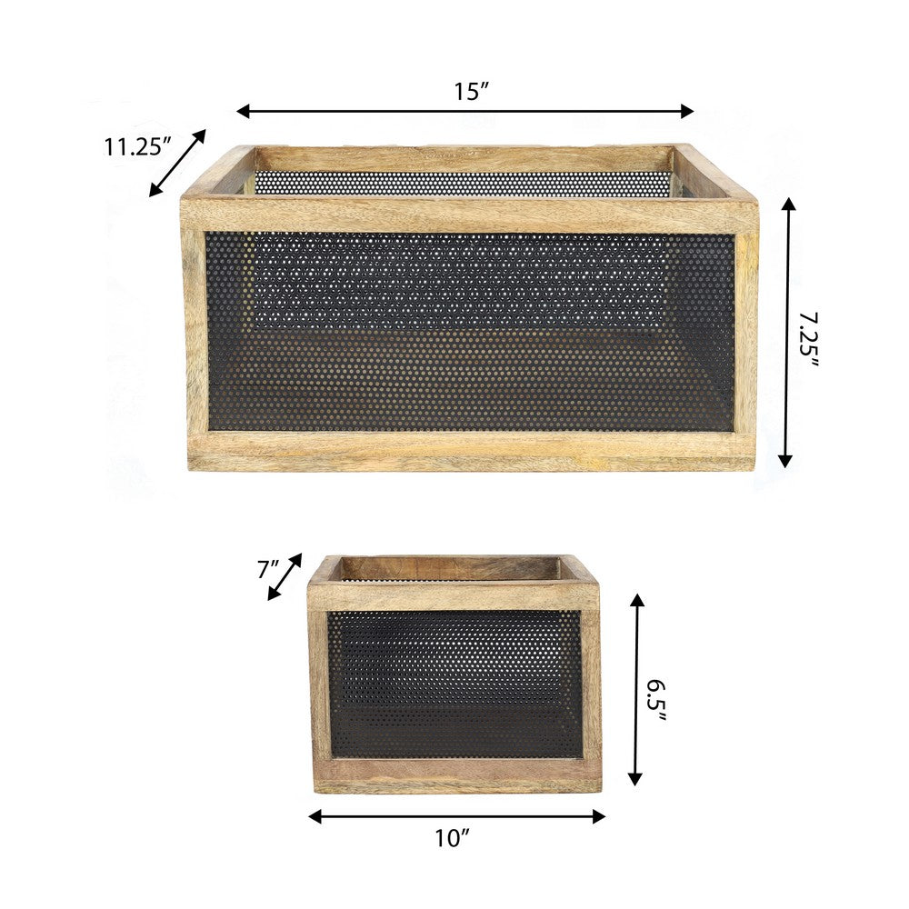 Fallon Modern Minimalist Handmade Wooden Metal Nesting Storage Baskets