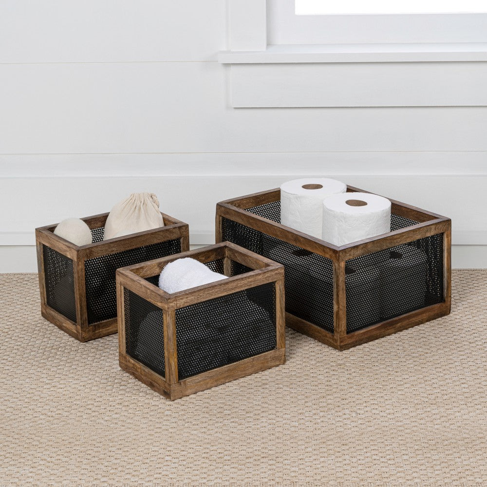 Fallon Modern Minimalist Handmade Wooden Metal Nesting Storage Baskets