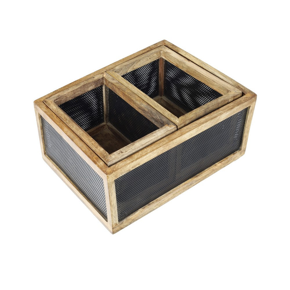 Fallon Modern Minimalist Handmade Wooden Metal Nesting Storage Baskets