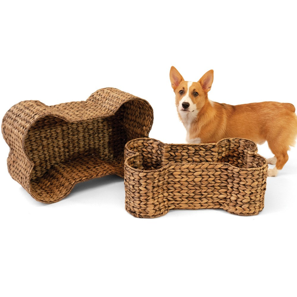 Digby Bone-Shaped Large Hand Woven Water Hyacinth Nesting Pet Toy Organizer Baskets