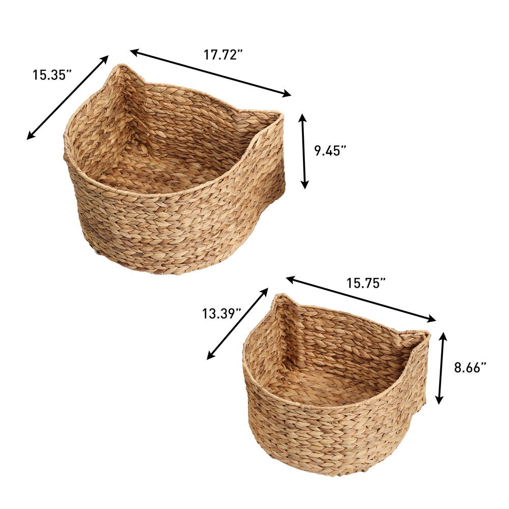 Felix Cat-Shaped Hand Woven Water Hyacinth Nesting Pet Toy Organizer Baskets