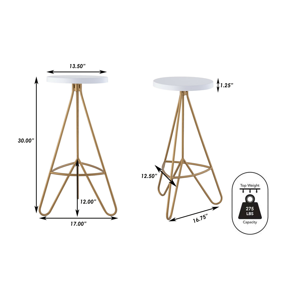 Chantel 30" Modern Industiral Iron Tripod Backless Bar Stool