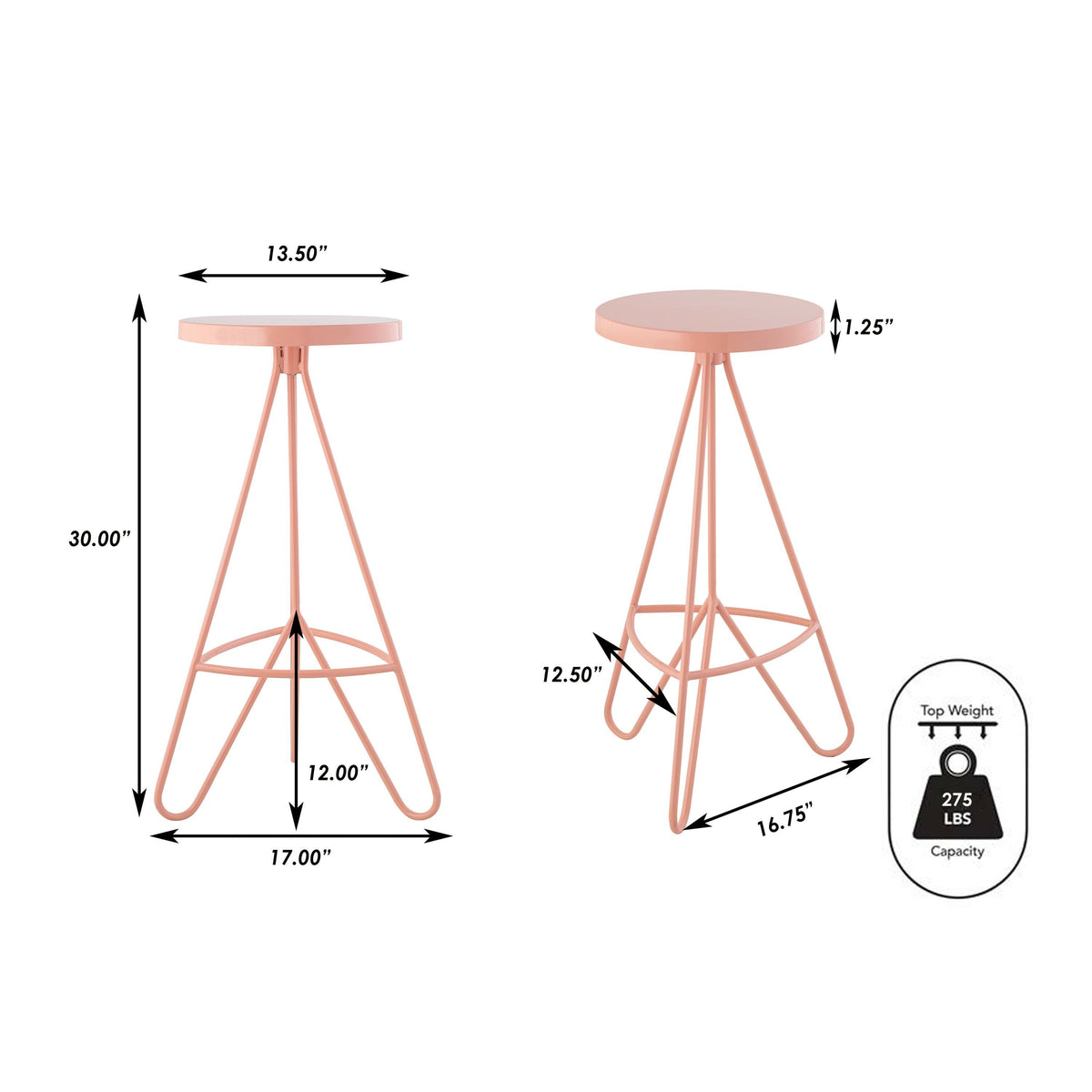 Chantel 30" Modern Industiral Iron Tripod Backless Bar Stool