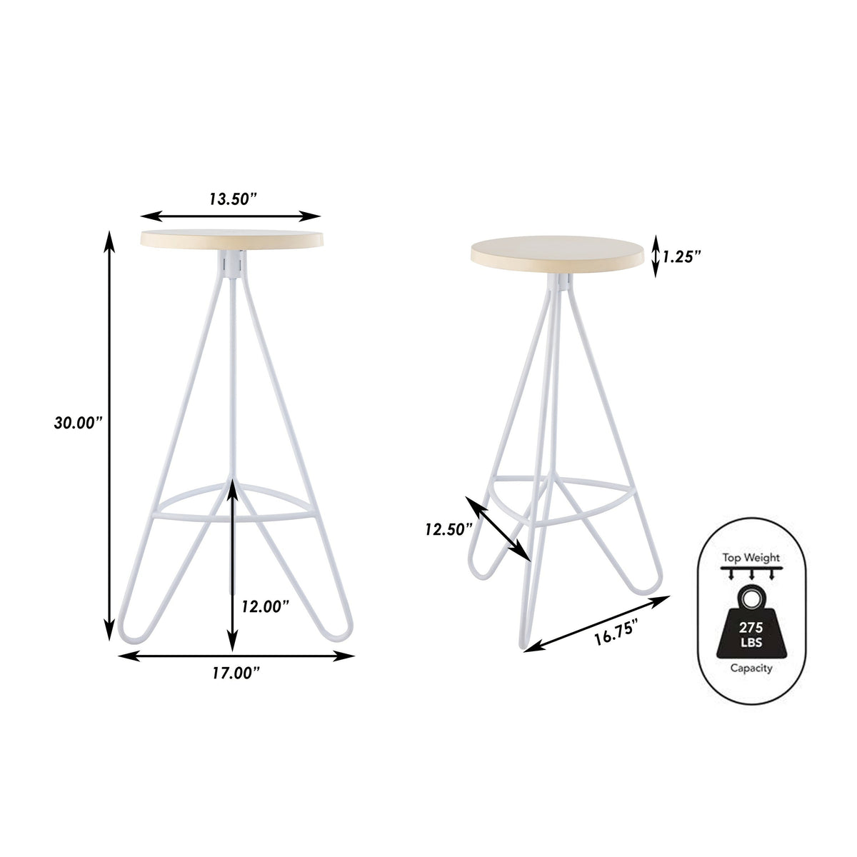 Chantel 30" Modern Industiral Iron Tripod Backless Bar Stool