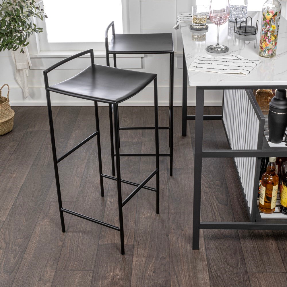 Noble 30" Coastal Contemporary Iron Saddle-Seat Low-Back Bar Stool with Foot Rest
