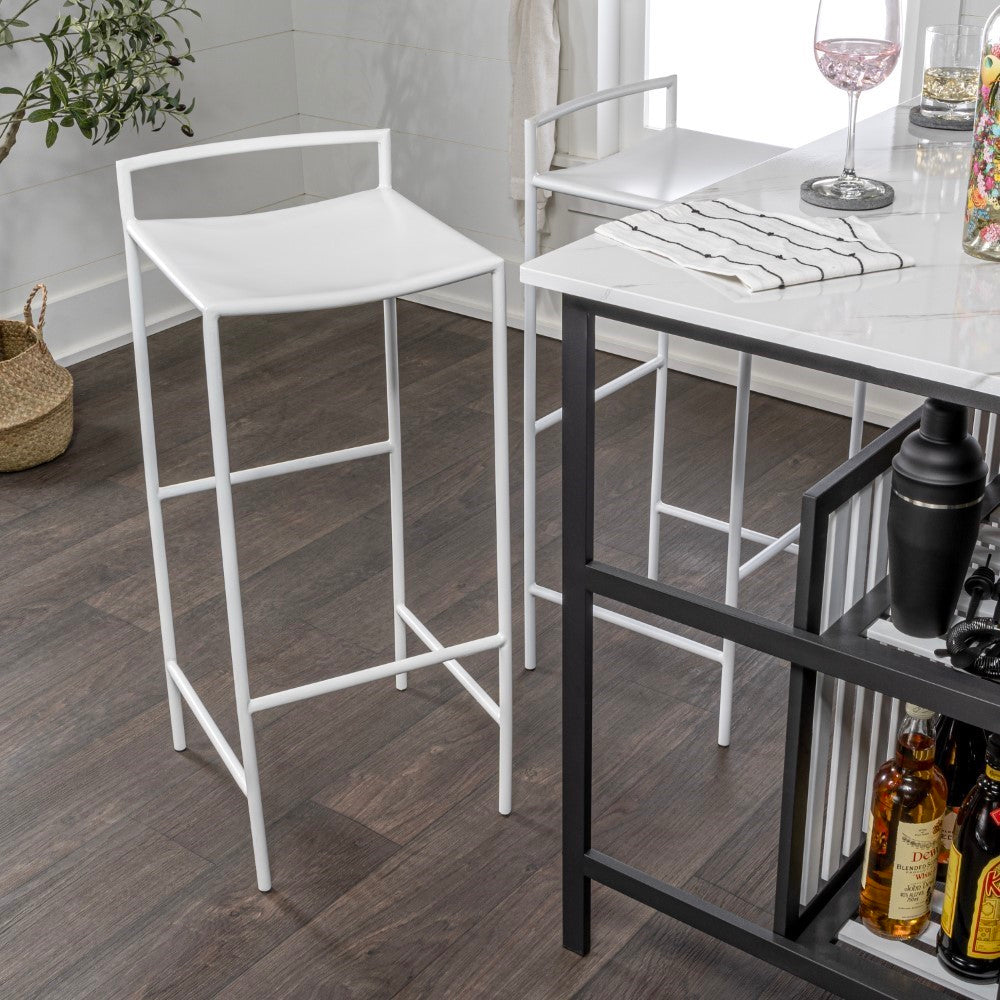 Noble 30" Coastal Contemporary Iron Saddle-Seat Low-Back Bar Stool with Foot Rest