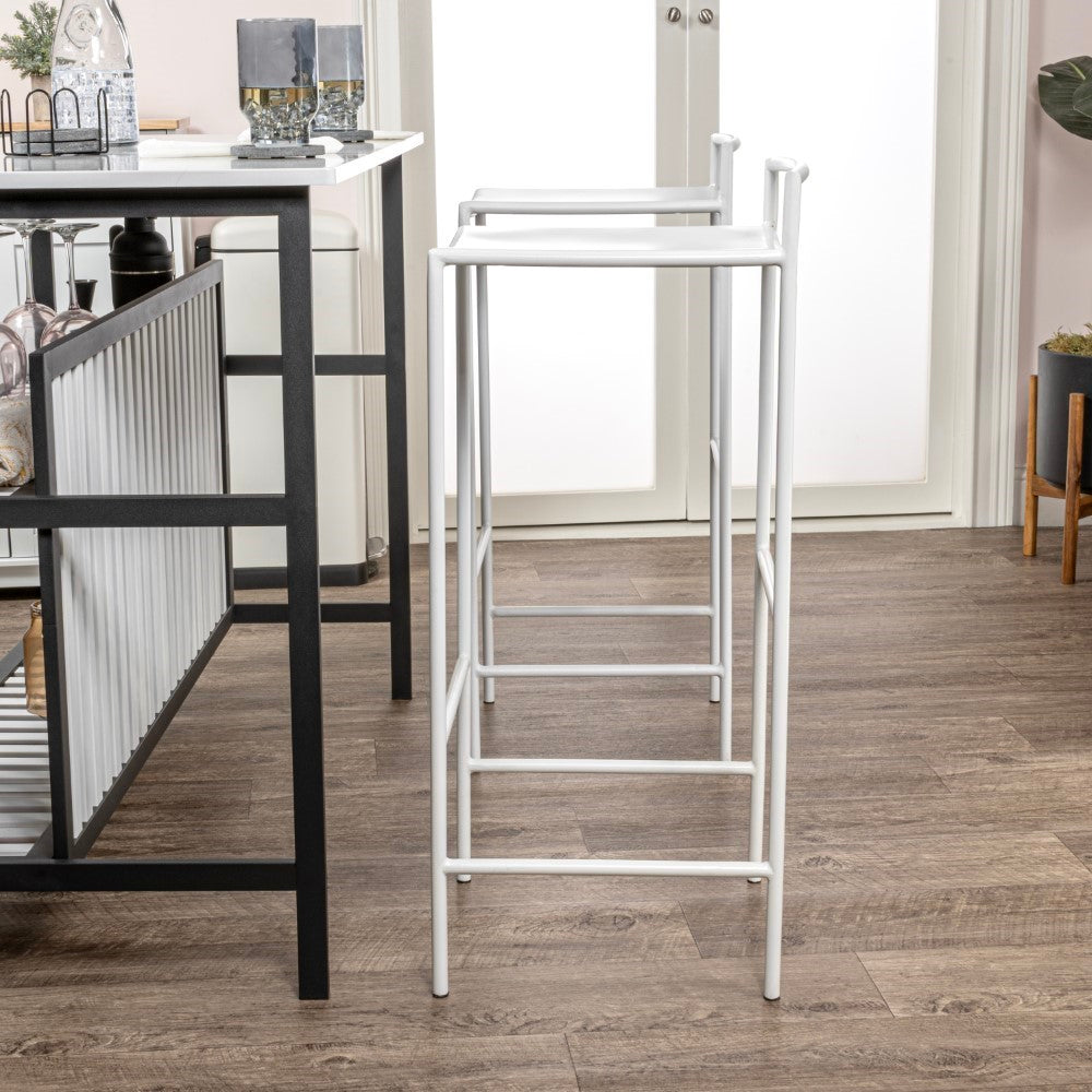 Noble 30" Coastal Contemporary Iron Saddle-Seat Low-Back Bar Stool with Foot Rest