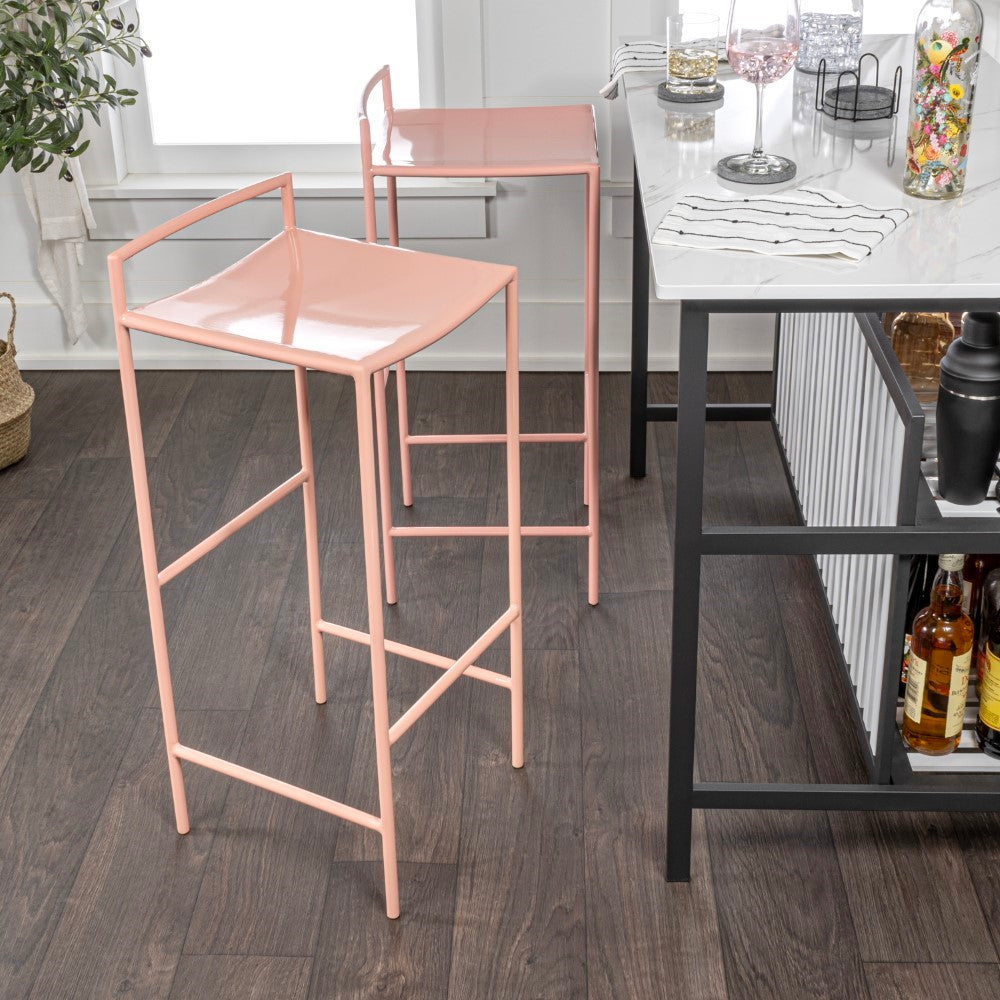 Noble 30" Coastal Contemporary Iron Saddle-Seat Low-Back Bar Stool with Foot Rest