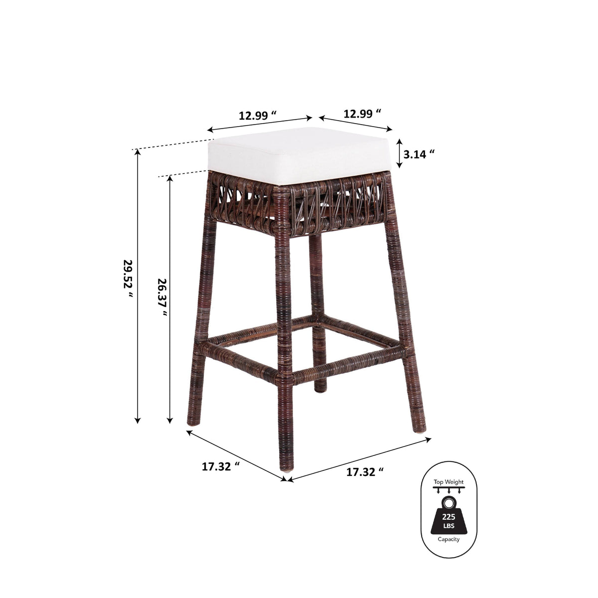 Raywood Rustic Bohemian Hyacinth/Wood Backless Counter Stool
