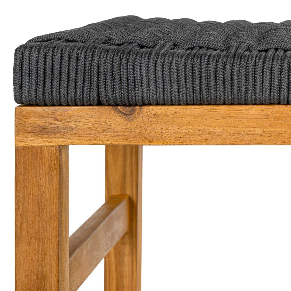 Driftpetal 30" Modern Coastal Backless Acacia Wood Outdoor Bar Stool with Woven Rope Seat Set 2