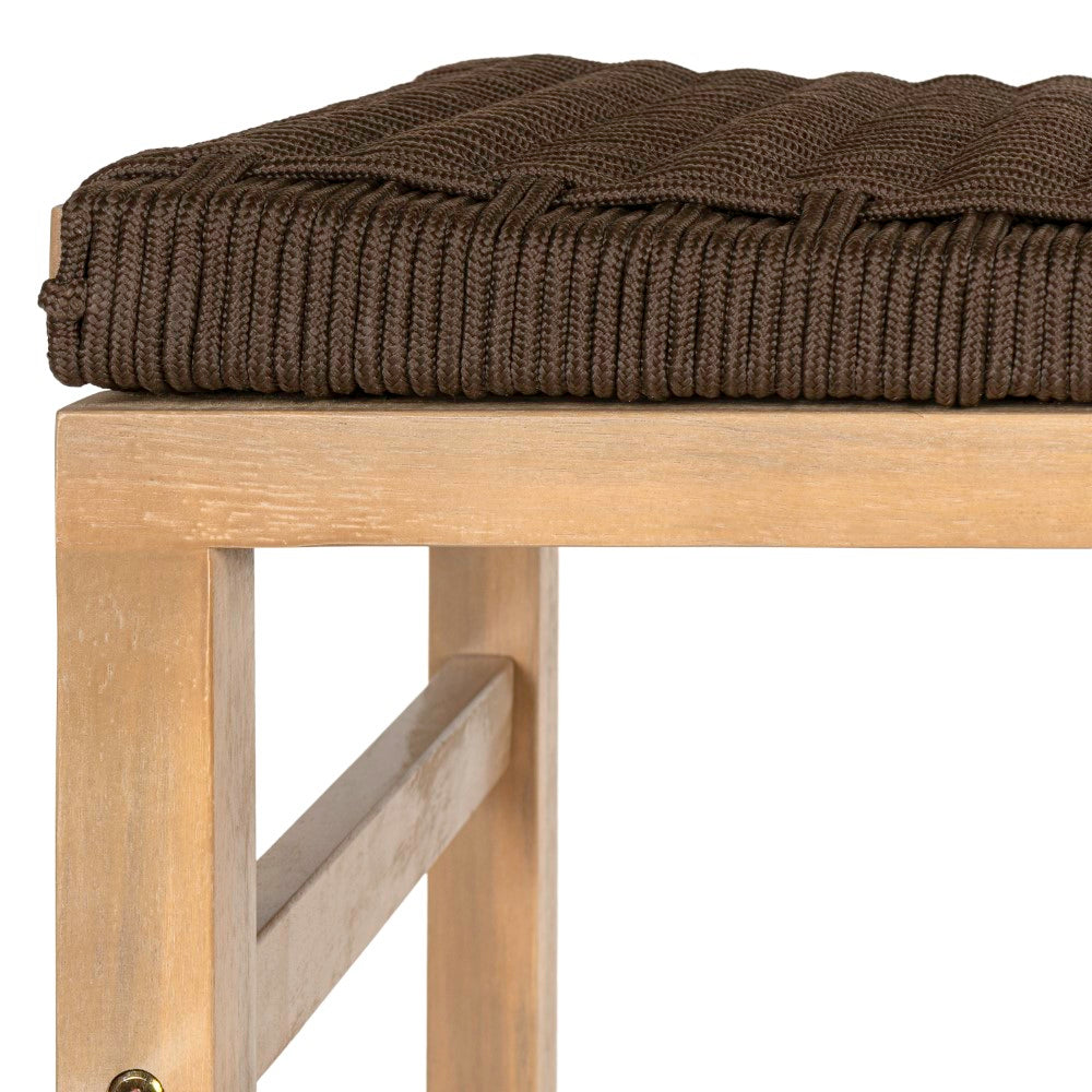 Driftpetal 30" Modern Coastal Backless Acacia Wood Outdoor Bar Stool with Woven Rope Seat Set 2