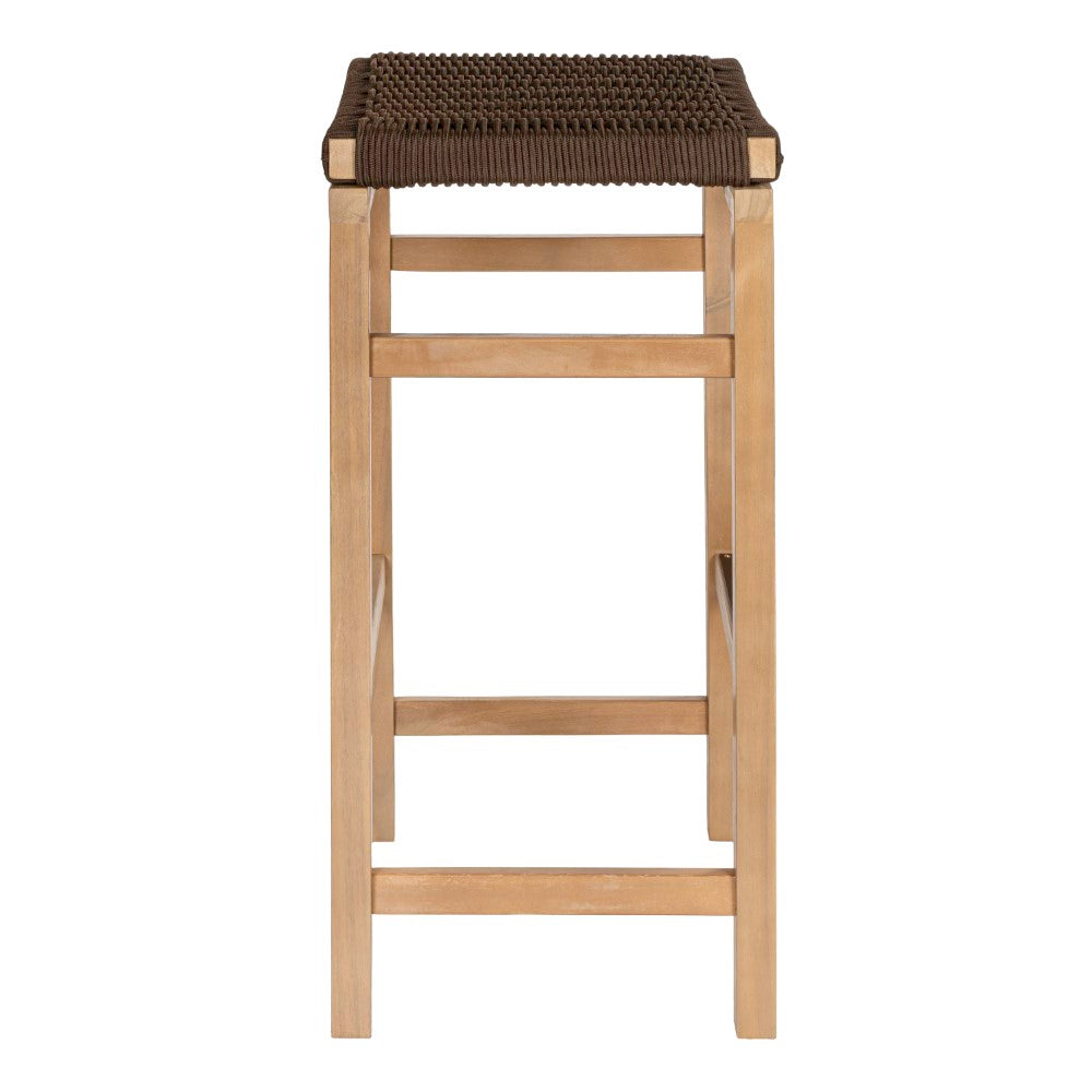 Driftpetal 30" Modern Coastal Backless Acacia Wood Outdoor Bar Stool with Woven Rope Seat Set 2