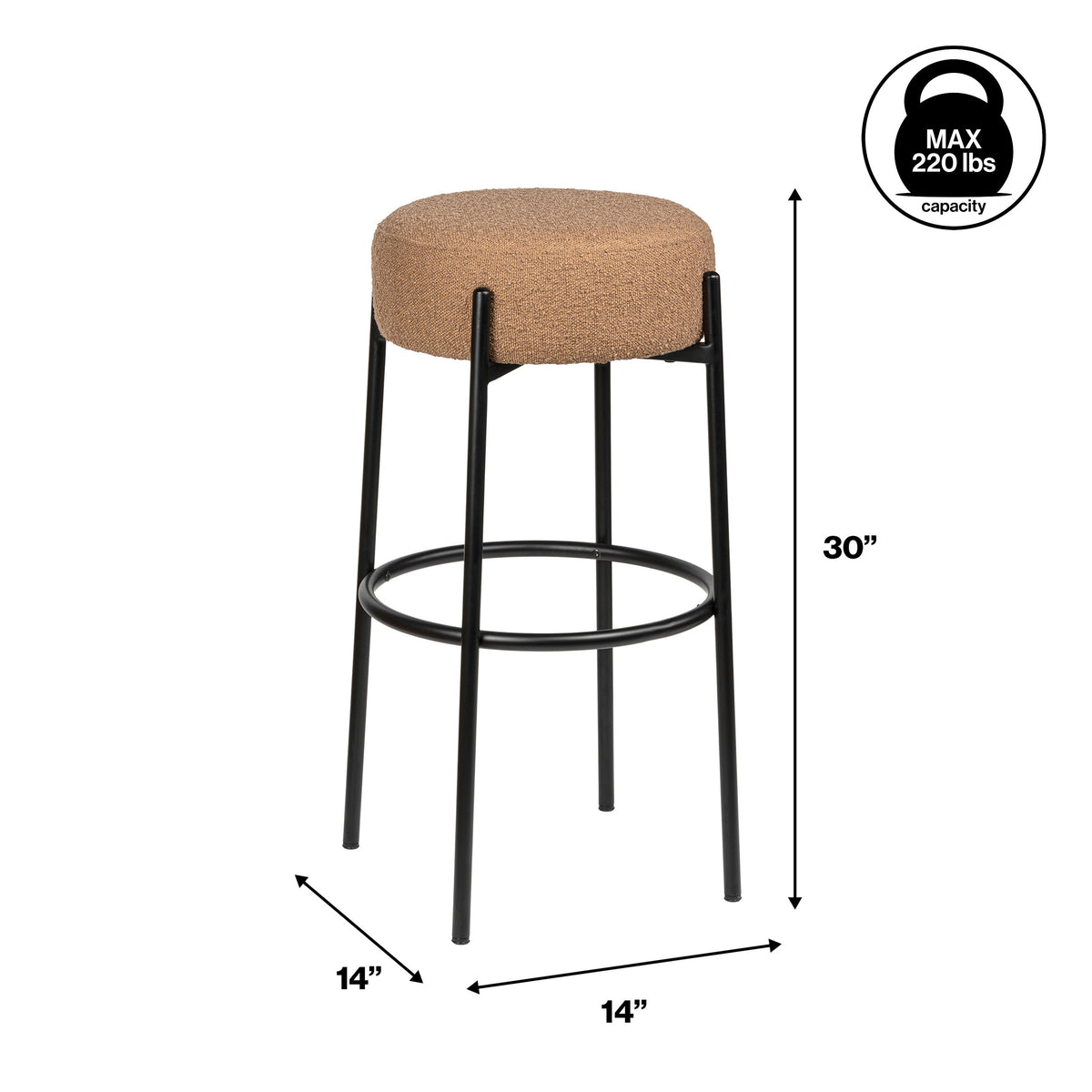 Carrie Modern Round Backless Cushioned Bar/Counter Stool