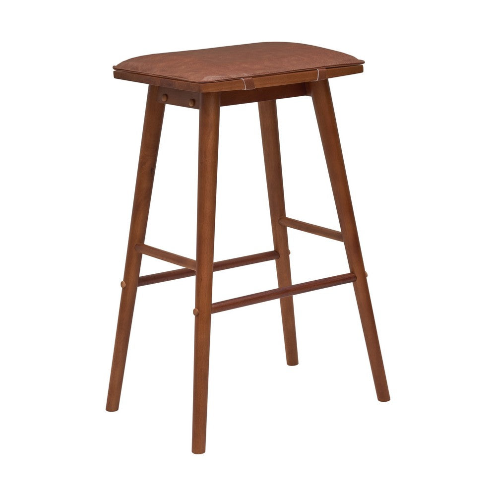 Skystag 26" MidCentury Classic Saddle-Seat Solid Wood/Vegan Leather Backless Counter Stool with Removeable Cushion