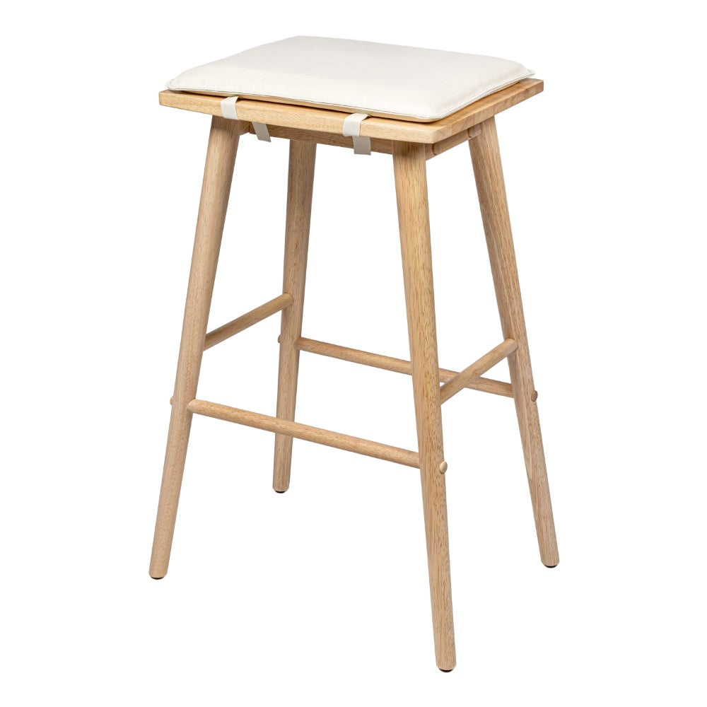 Skystag 26" MidCentury Classic Saddle-Seat Solid Wood/Vegan Leather Backless Counter Stool with Removeable Cushion
