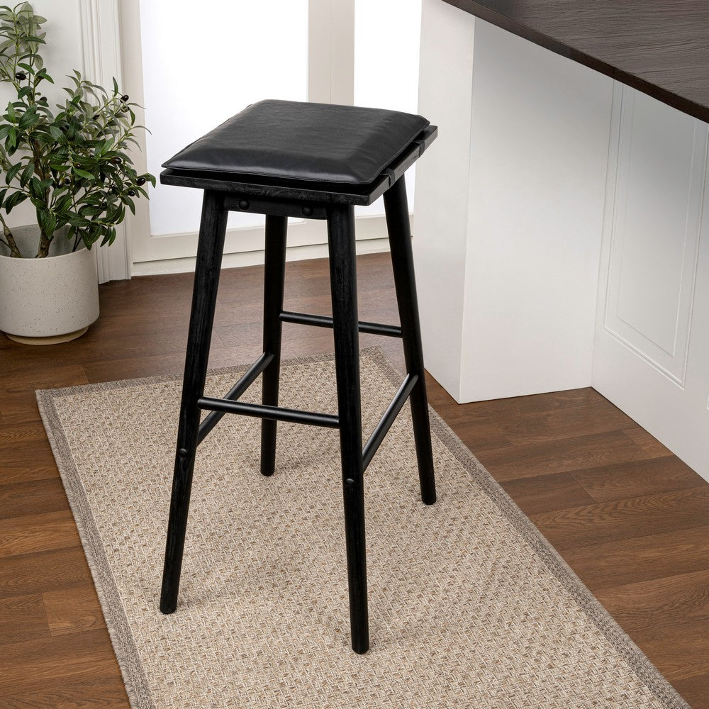 Skystag 26" MidCentury Classic Saddle-Seat Solid Wood/Vegan Leather Backless Counter Stool with Removeable Cushion