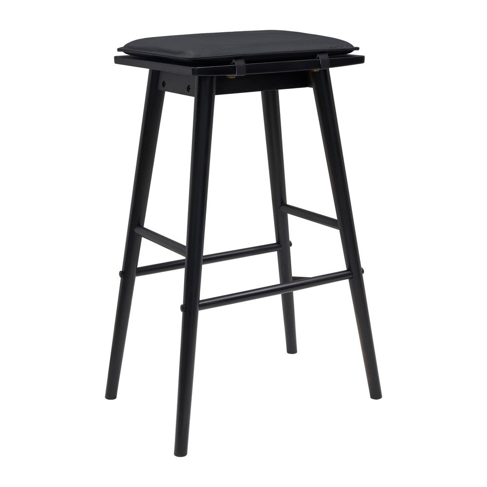 Skystag 26" MidCentury Classic Saddle-Seat Solid Wood/Vegan Leather Backless Counter Stool with Removeable Cushion
