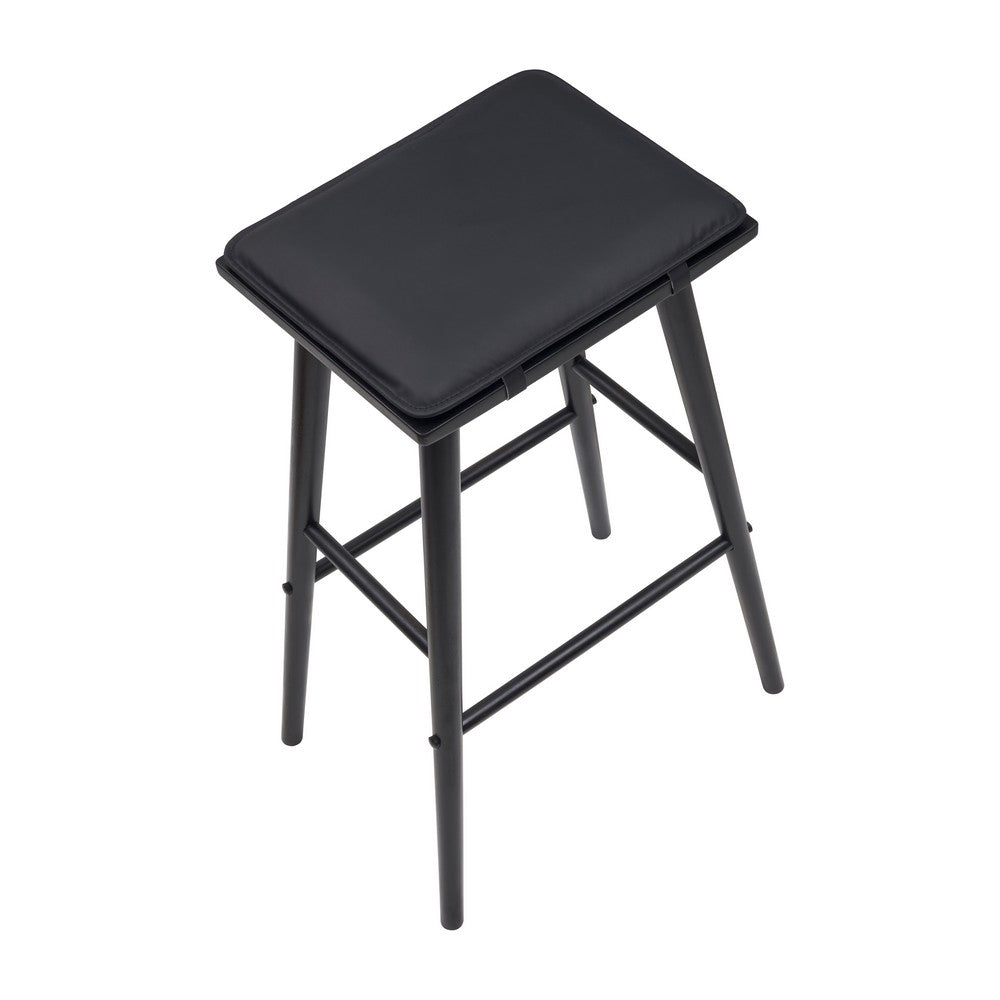 Skystag 26" MidCentury Classic Saddle-Seat Solid Wood/Vegan Leather Backless Counter Stool with Removeable Cushion