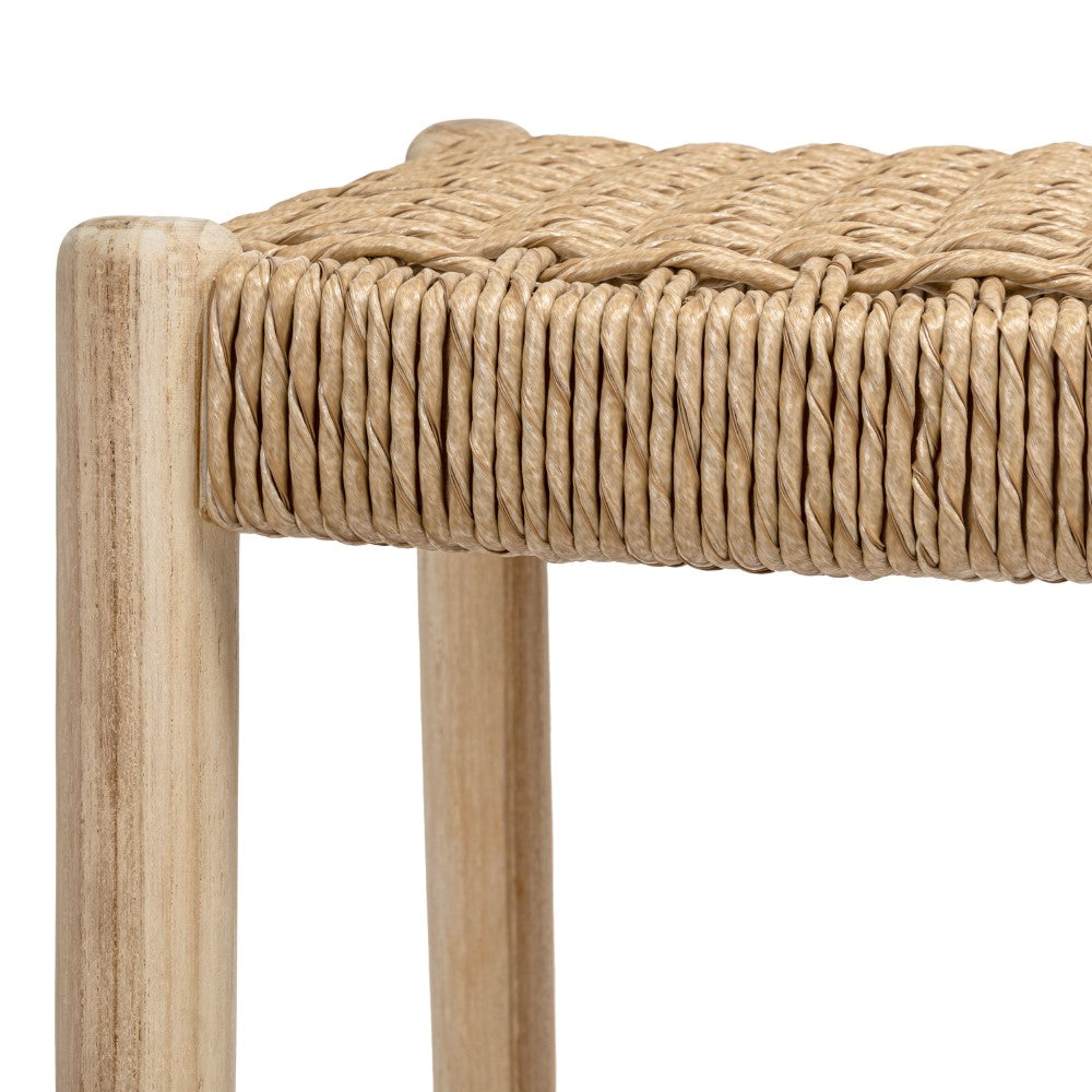Elvora 29.5" Coastal Casual Handcrafted Teak Wood Backless Indoor/Outdoor Bar Stool with Synthetic Woven Seat