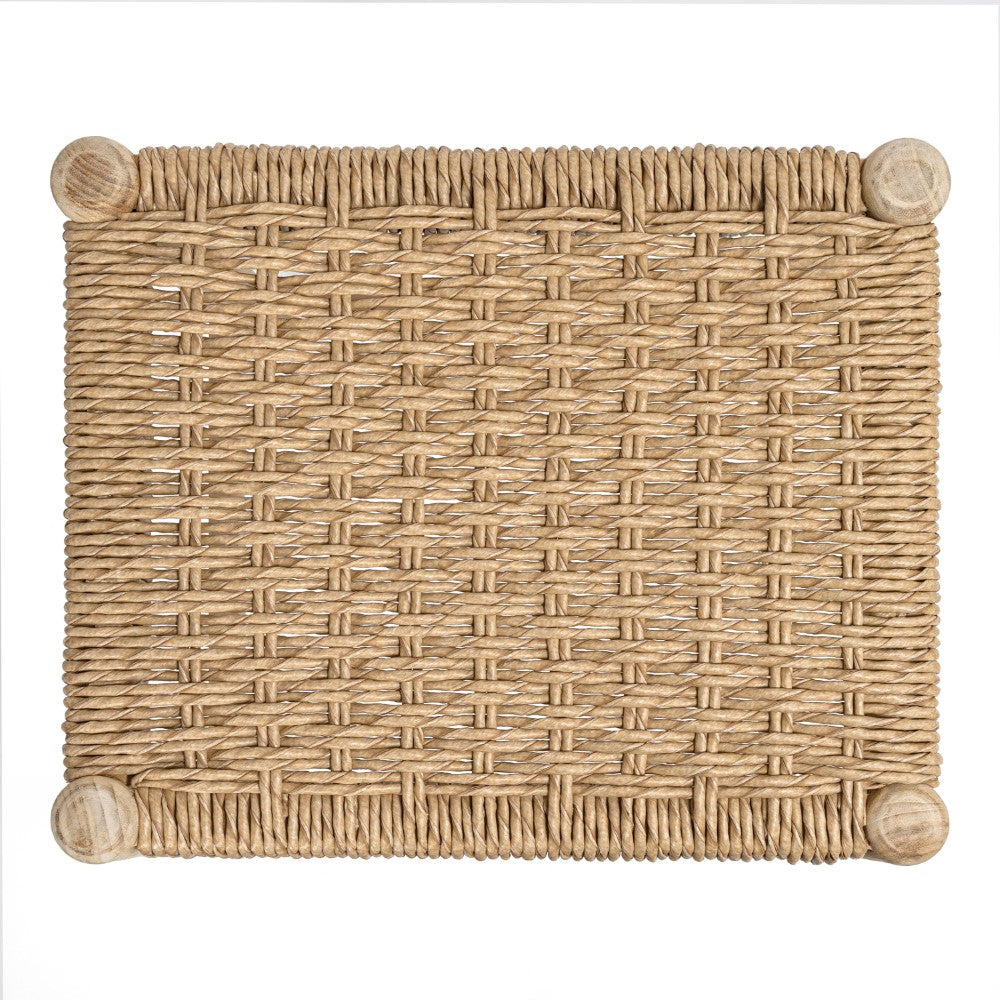 Elvora 29.5" Coastal Casual Handcrafted Teak Wood Backless Indoor/Outdoor Bar Stool with Synthetic Woven Seat