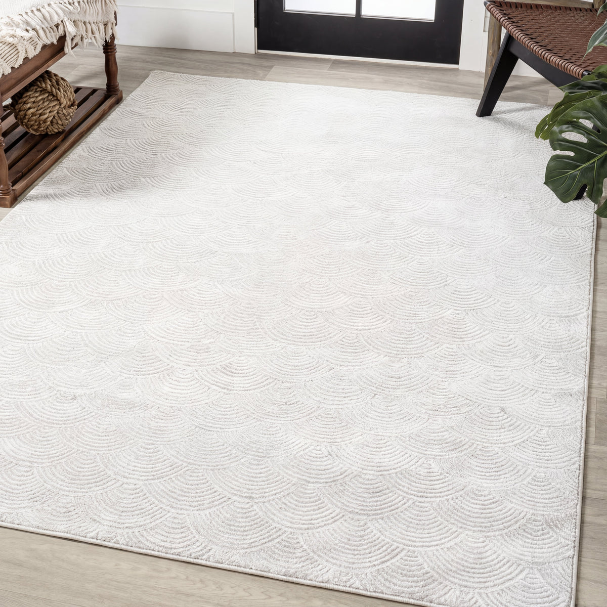 Bhavya Geometric Art Deco Fan Pattern High-low Area Rug