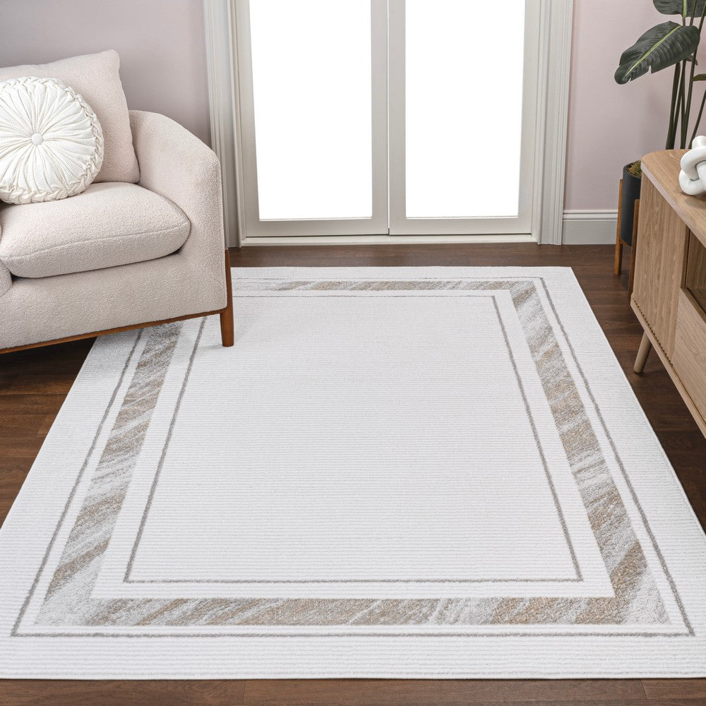 Verano Classic Border Marble Pattern High-low Area Rug