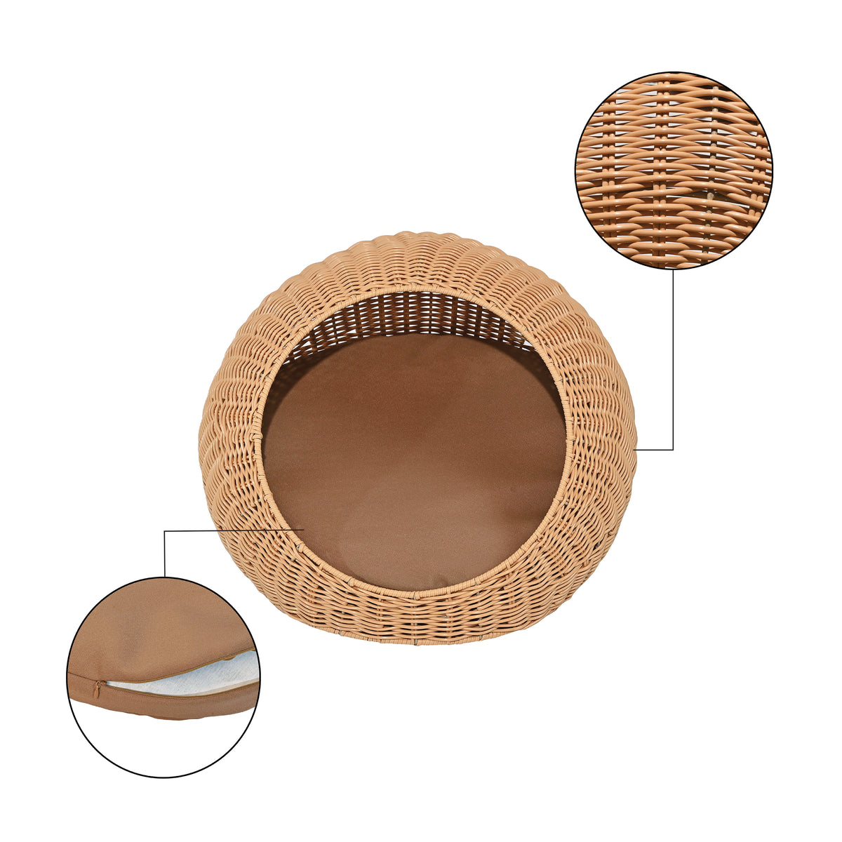 Fiora 19.5" x 18" Modern Circular Faux Wicker Pet Bed with Machine-Washable Cushion