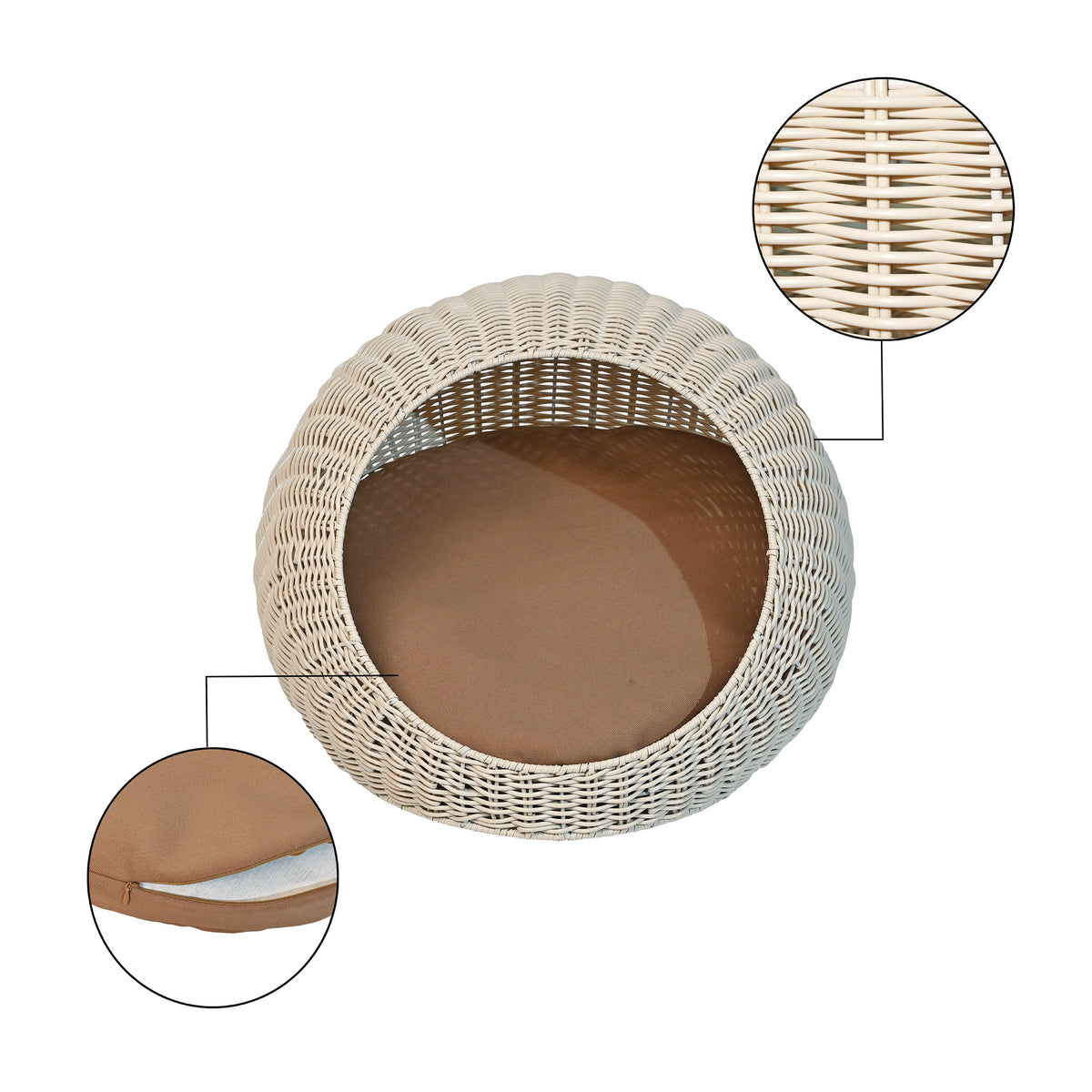 Fiora 19.5" x 18" Modern Circular Faux Wicker Pet Bed with Machine-Washable Cushion
