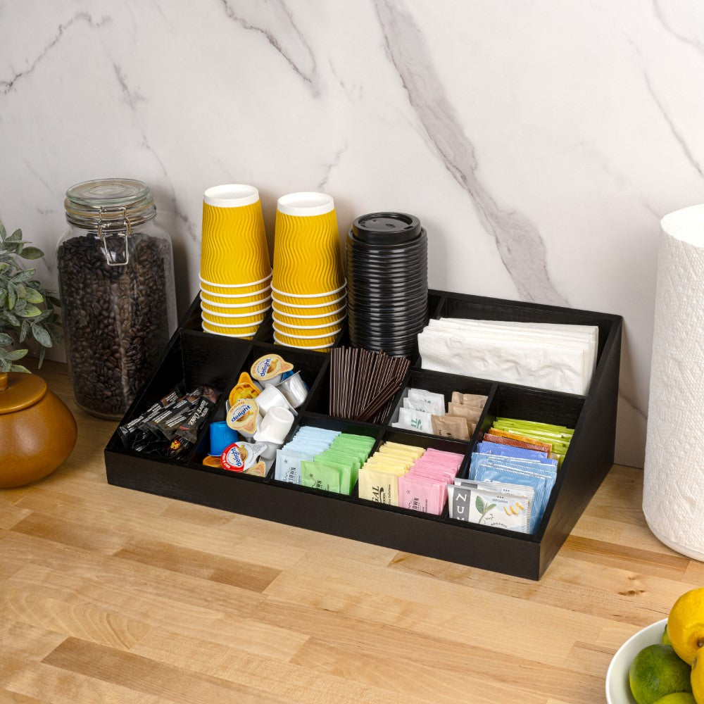 Glow 18 in. W x 9.5 in. D x 6.5 in. H Minimalist Handcrafted Bamboo Cup and Condiment Station