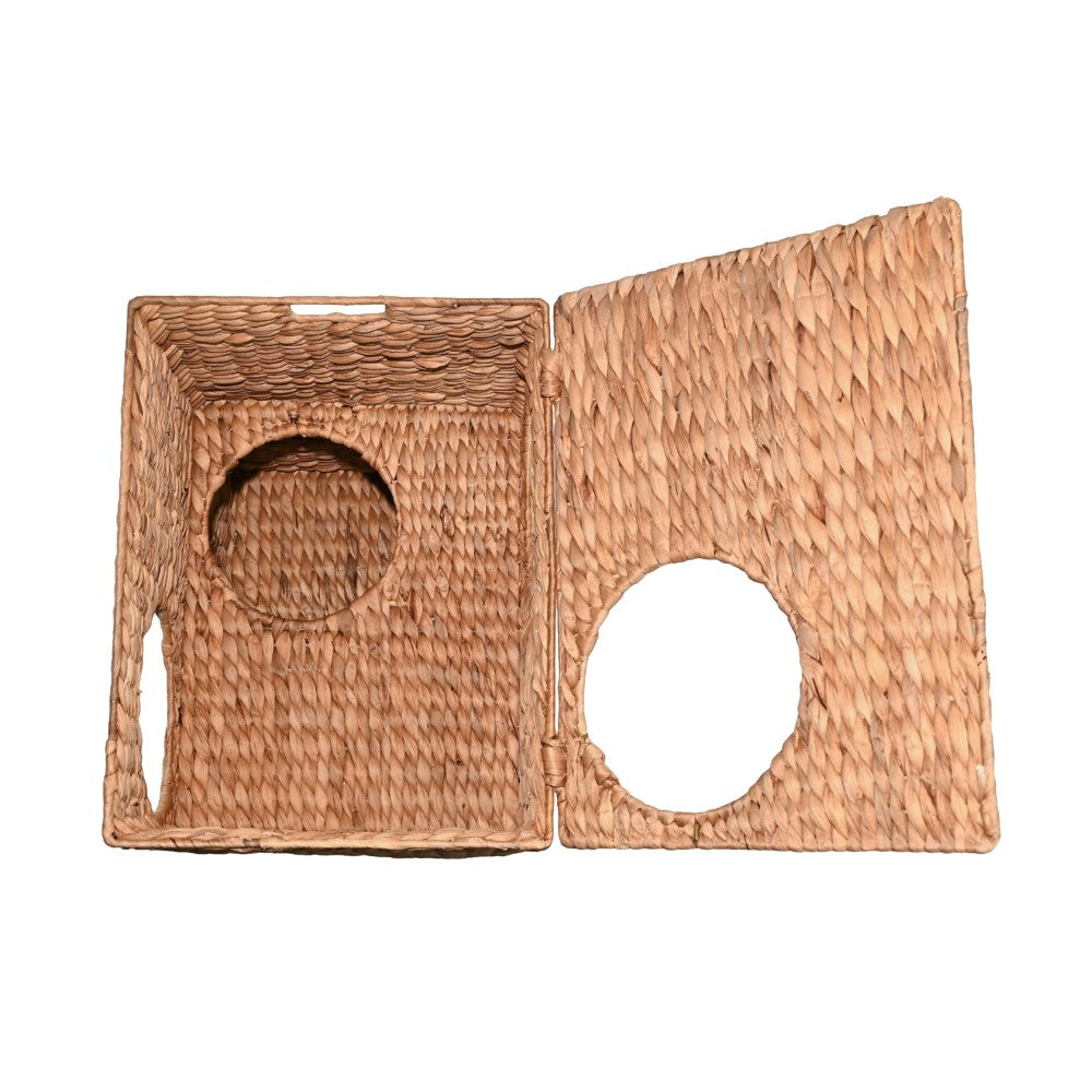 Sanware 18" Modern Classic 2-Tier Handwoven Hyacinth Rectangular 5-Hole Cat Condo with 2 Machine-Washable Cushions