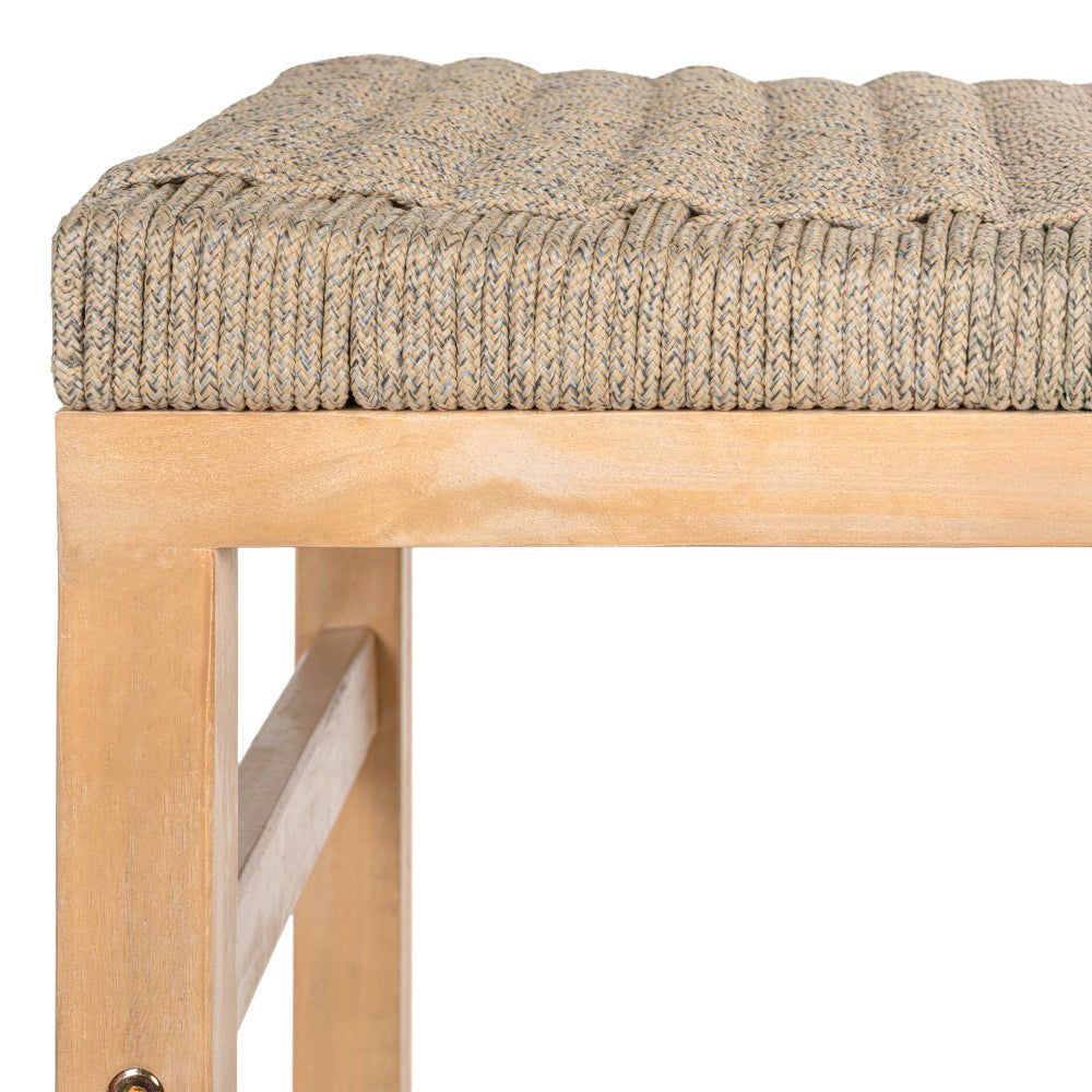 Mosslyn 25.6" Modern Coastal Backless Acacia Wood Outdoor Counter Stool with Woven Rope Seat Set 2