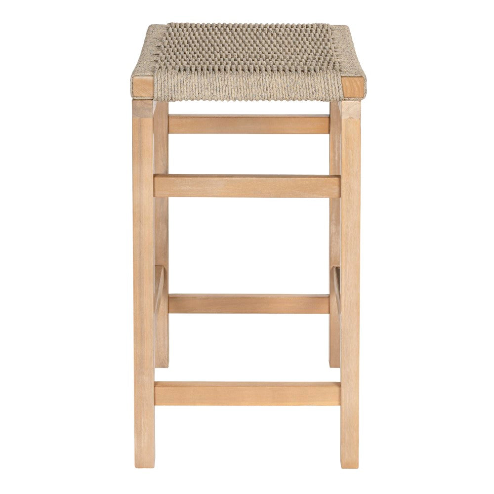 Mosslyn 25.6" Modern Coastal Backless Acacia Wood Outdoor Counter Stool with Woven Rope Seat Set 2