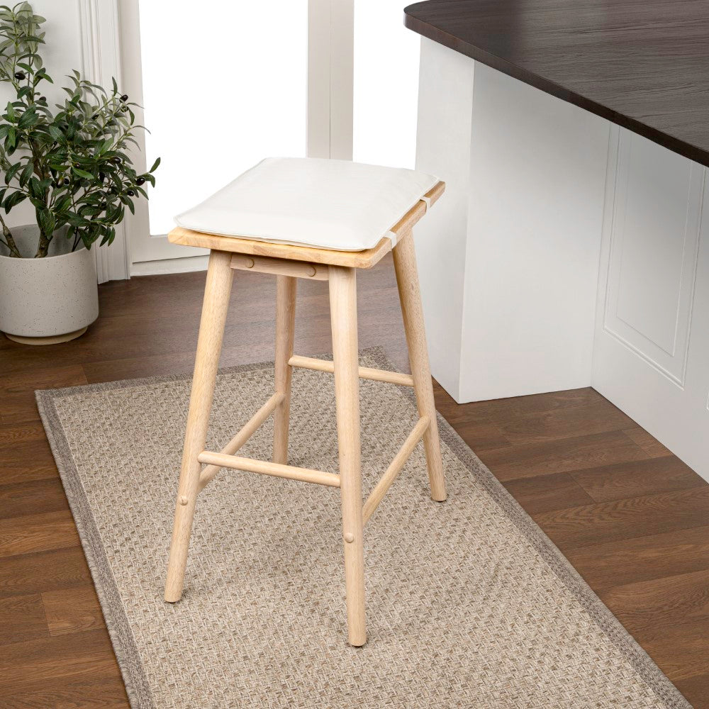 Skystag 26" MidCentury Classic Saddle-Seat Solid Wood/Vegan Leather Backless Counter Stool with Removeable Cushion