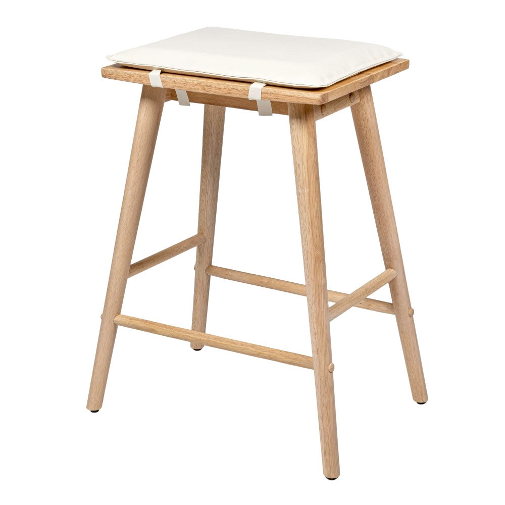 Skystag 26" MidCentury Classic Saddle-Seat Solid Wood/Vegan Leather Backless Counter Stool with Removeable Cushion