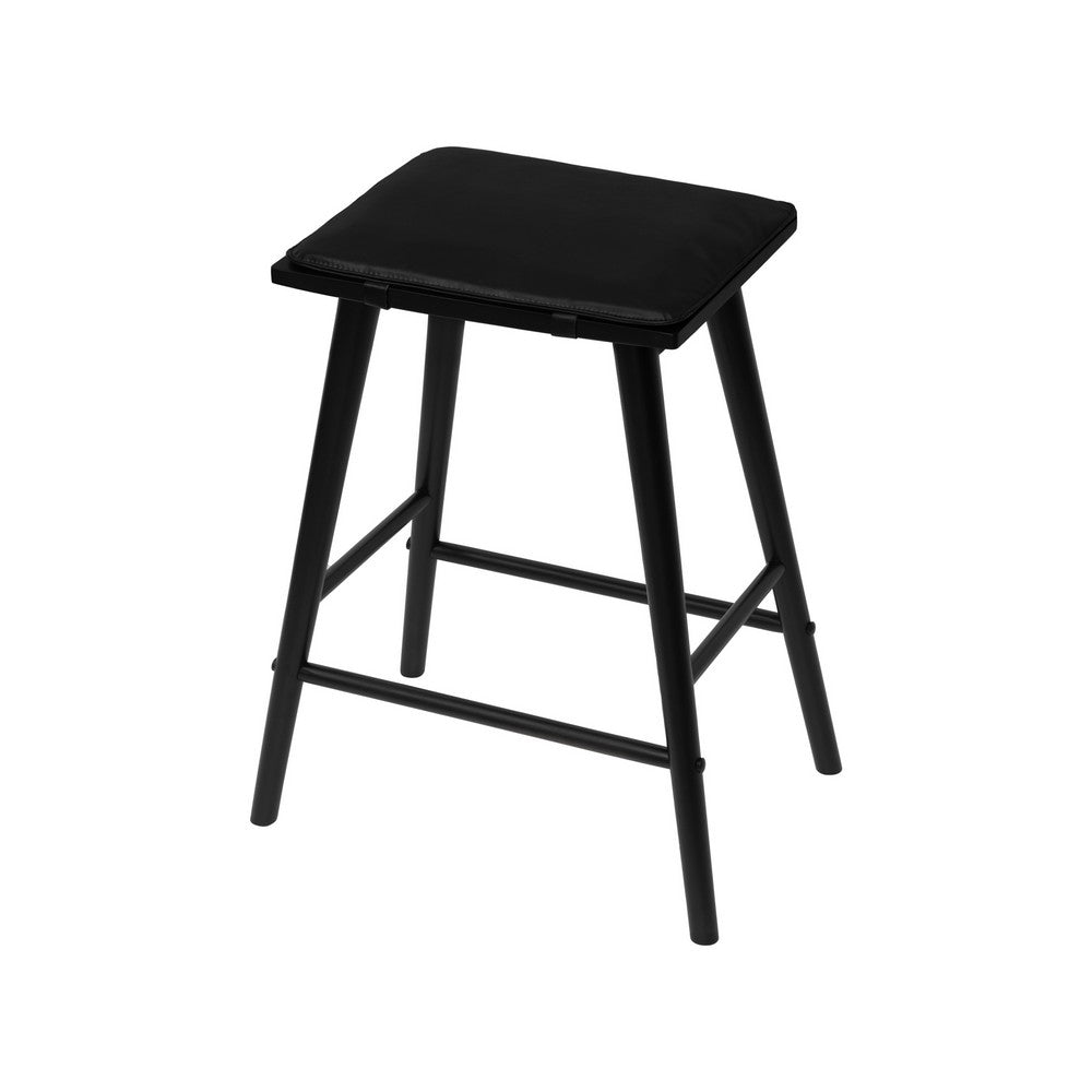 Skystag 26" MidCentury Classic Saddle-Seat Solid Wood/Vegan Leather Backless Counter Stool with Removeable Cushion