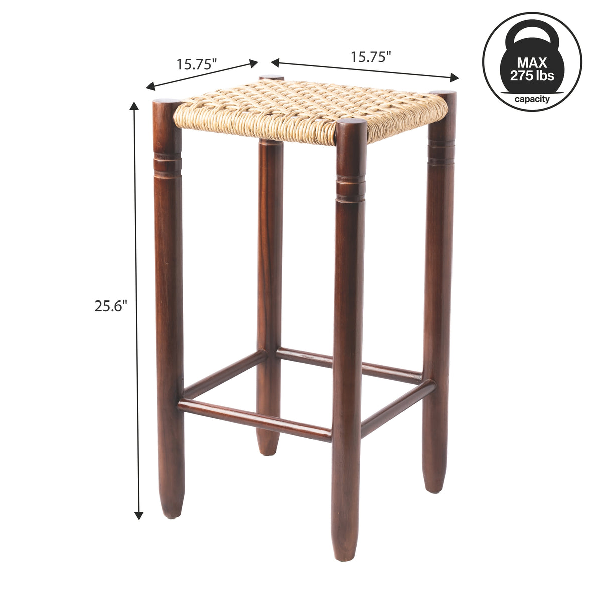Virel 25.5" Casual Bohemian Handcrafted Teak Wood Backless Indoor/Outdoor Bar Stool with Synthetic Woven Rattan Seat