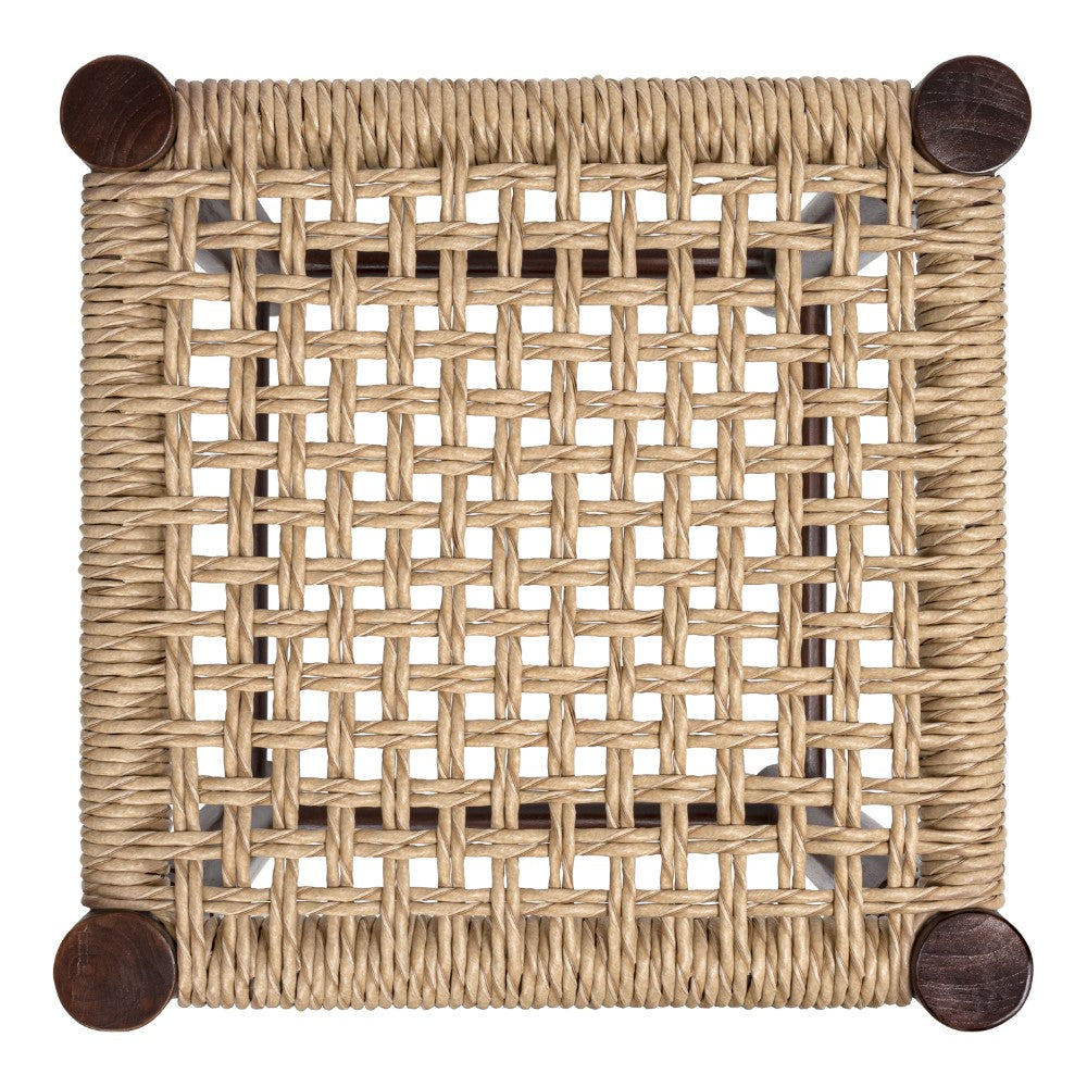 Virel 25.5" Casual Bohemian Handcrafted Teak Wood Backless Indoor/Outdoor Bar Stool with Synthetic Woven Rattan Seat