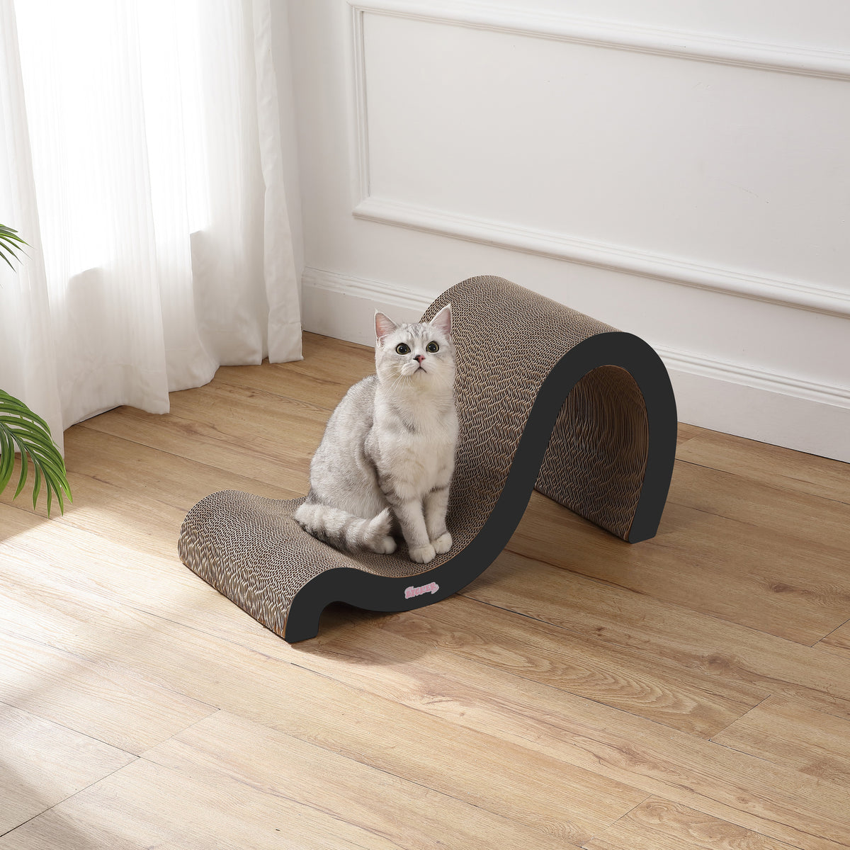 Kuna 27" Modern Cardboard Double-Sided Wave Cat Scratcher with Catnip