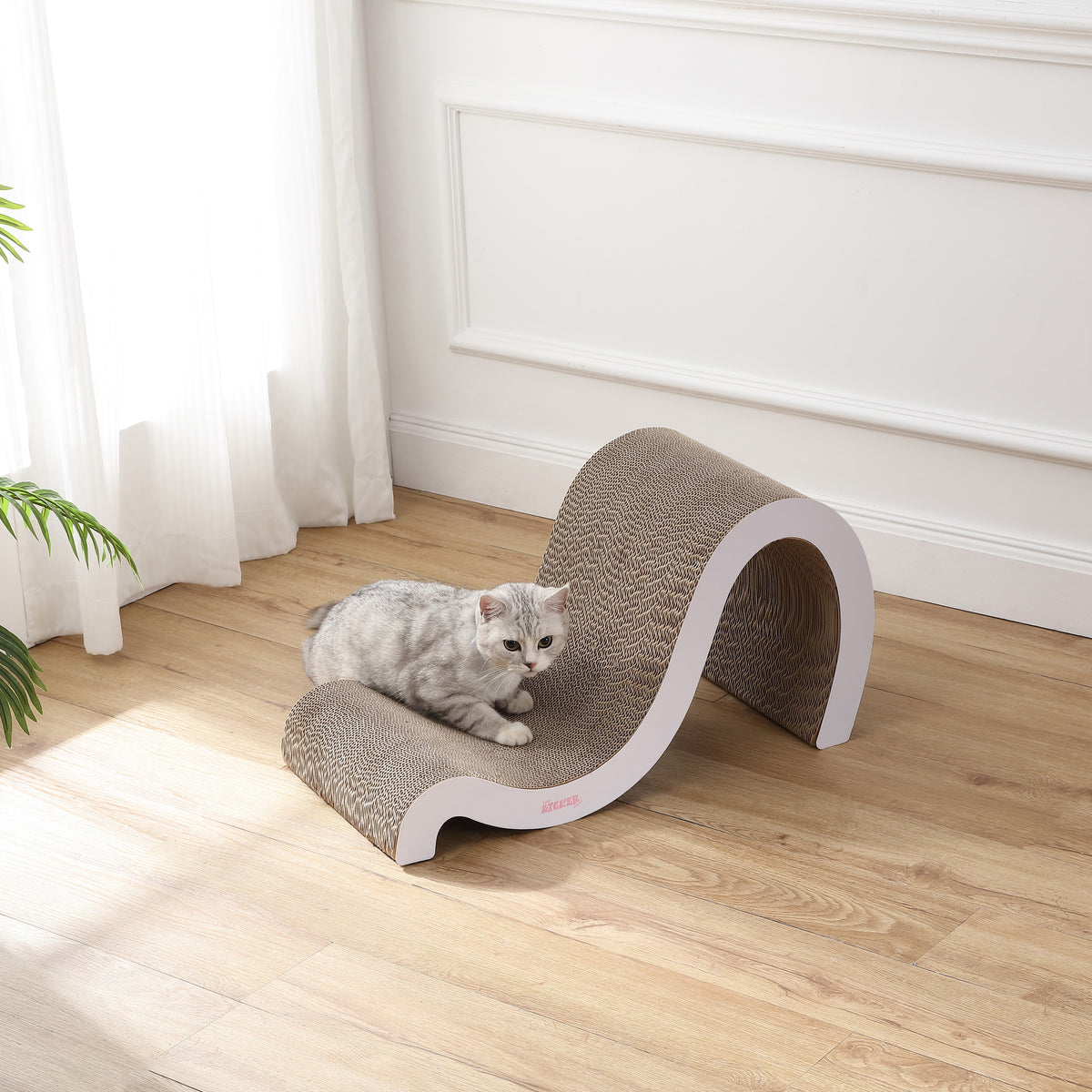 Kuna 27" Modern Cardboard Double-Sided Wave Cat Scratcher with Catnip
