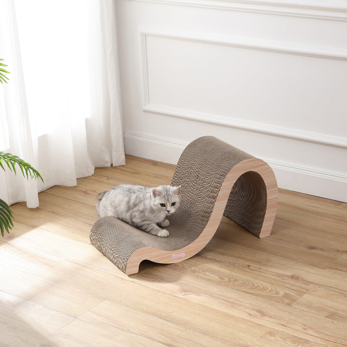 Kuna 27" Modern Cardboard Double-Sided Wave Cat Scratcher with Catnip