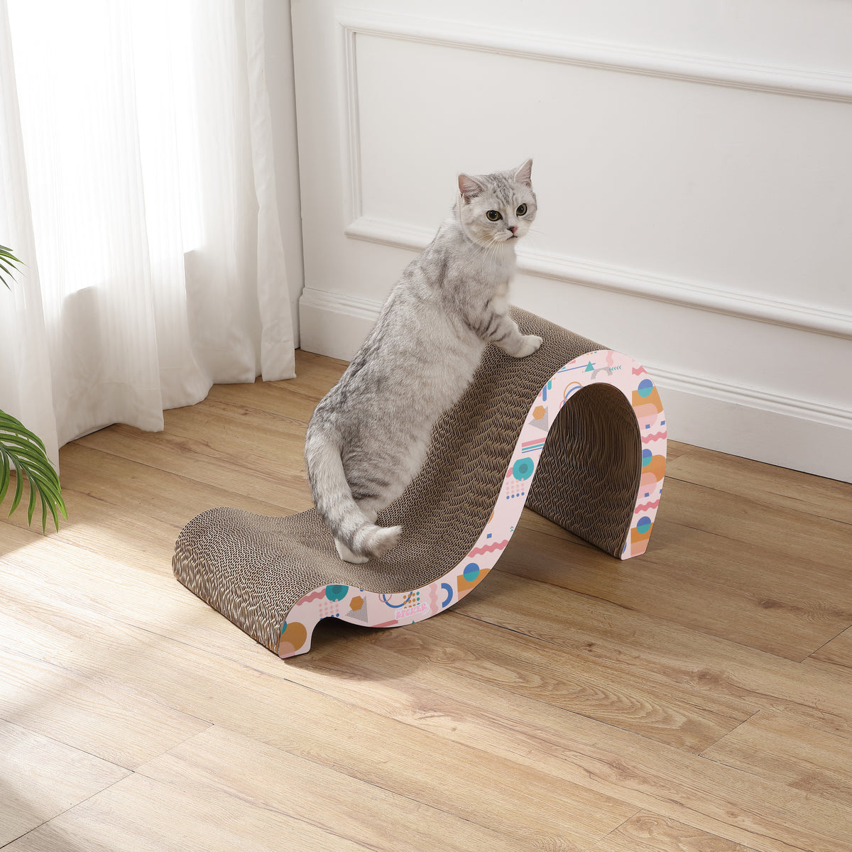 Kuna 27" Modern Cardboard Double-Sided Wave Cat Scratcher with Catnip