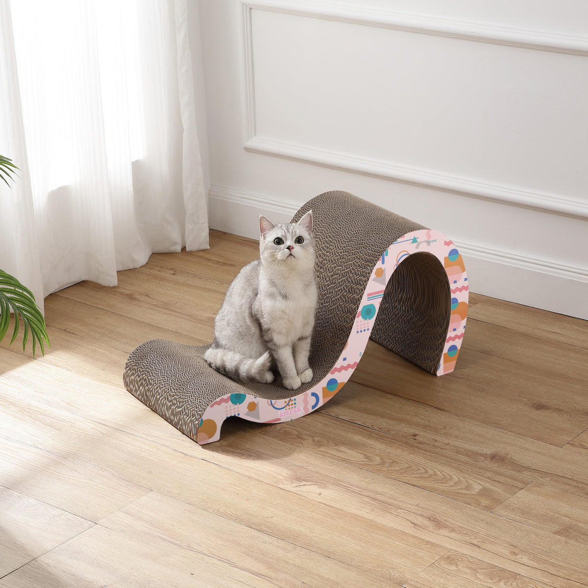 Kuna 27" Modern Cardboard Double-Sided Wave Cat Scratcher with Catnip