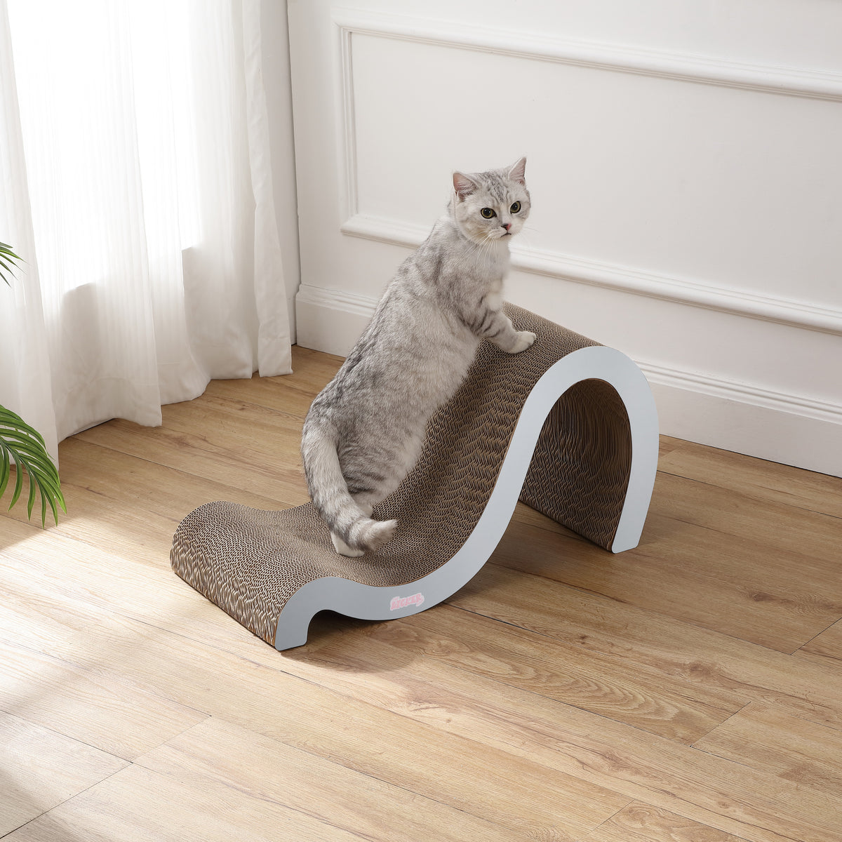 Kuna 27" Modern Cardboard Double-Sided Wave Cat Scratcher with Catnip