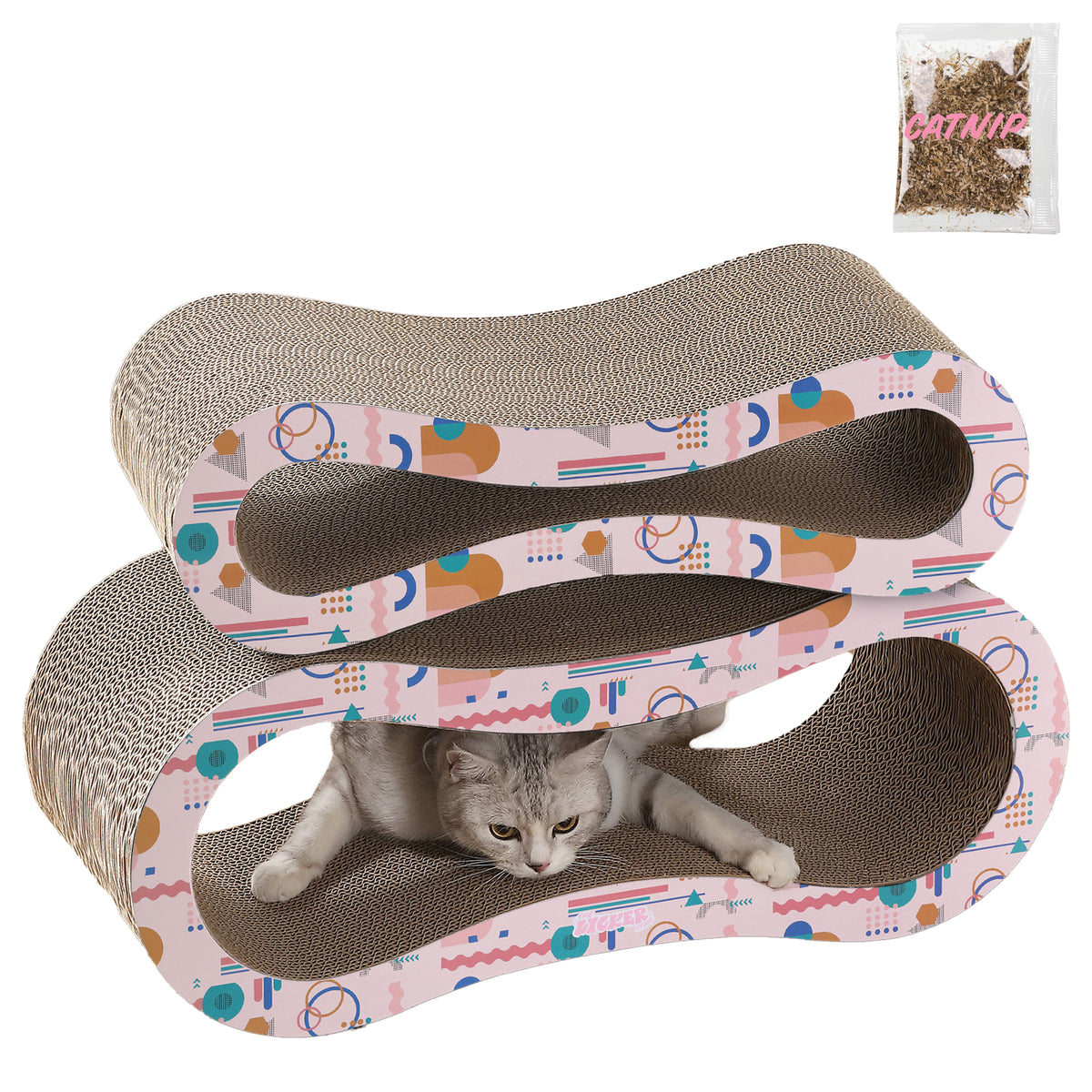 Surbhi 26" Modern Cardboard Infinity 2-in-1 Lounge Bed Cat Scratcher with Catnip